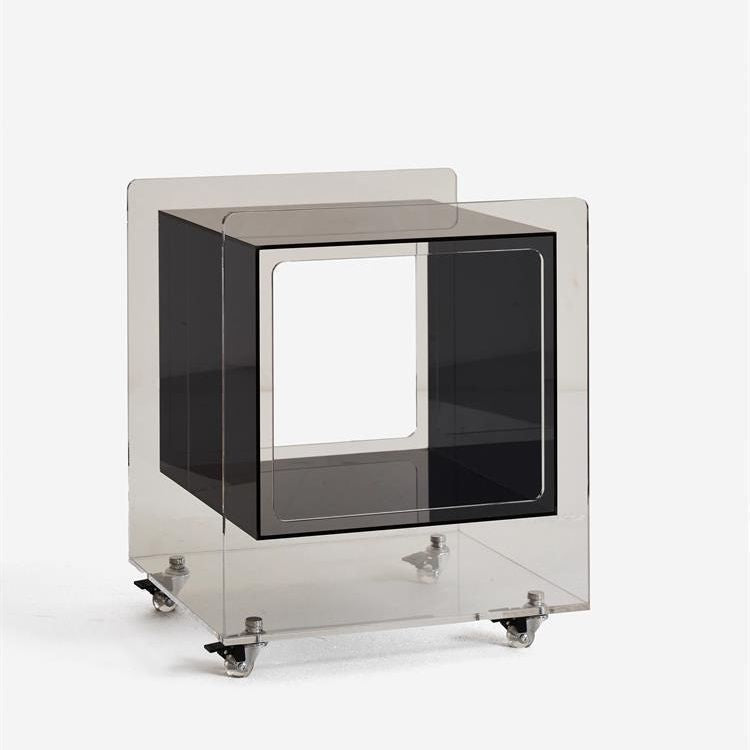 Modern Minimalist Acrylic Cube Side Table With Wheels For Bedroom & Living Room
