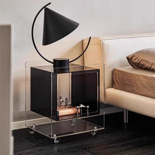 Modern Minimalist Acrylic Cube Side Table With Wheels For Bedroom & Living Room