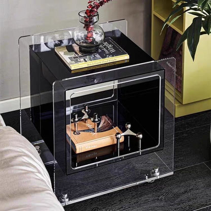 Modern Minimalist Acrylic Cube Side Table With Wheels For Bedroom & Living Room