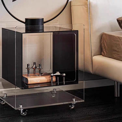 Modern Minimalist Acrylic Cube Side Table With Wheels For Bedroom & Living Room