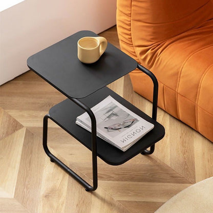 Modern Minimalist Iron Rectangular Side Table With 2-Tier Storage For Bedroom & Living Room