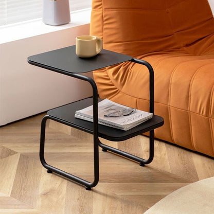 Modern Minimalist Iron Rectangular Side Table With 2-Tier Storage For Bedroom & Living Room
