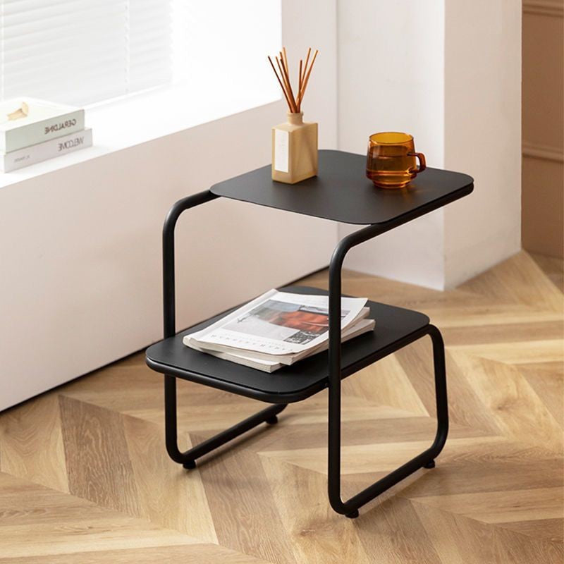 Modern Minimalist Iron Rectangular Side Table With 2-Tier Storage For Bedroom & Living Room