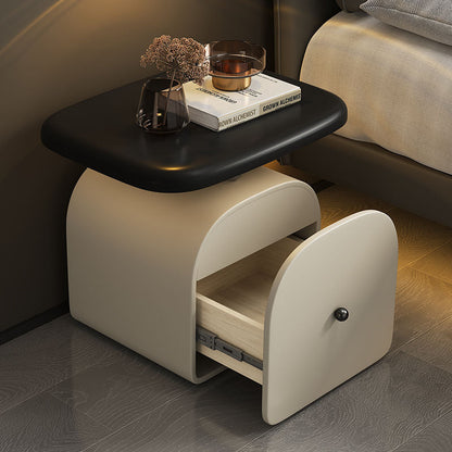 Contemporary Nordic Faux Leather & Wood Curved Nightstand With 1-Drawer For Bedroom