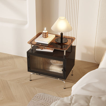 Traditional French Iron Glass & Stainless Steel Rectangular Nightstand 1-Cabinet For Bedroom