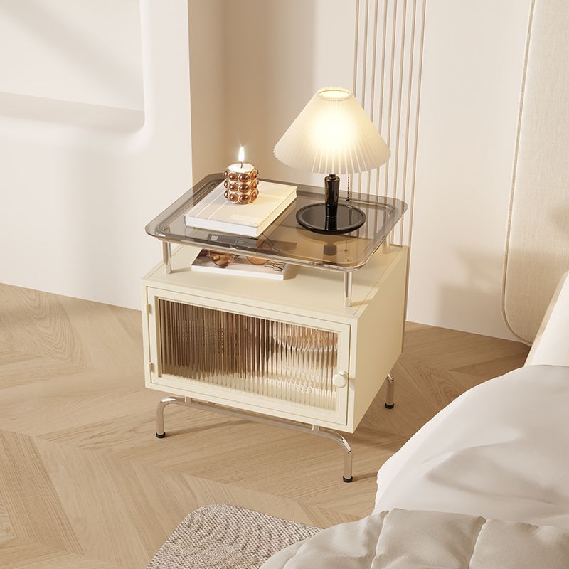Traditional French Iron Glass & Stainless Steel Rectangular Nightstand 1-Cabinet For Bedroom