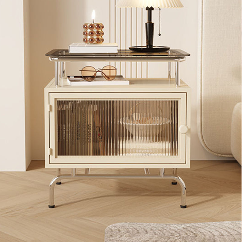 Traditional French Iron Glass & Stainless Steel Rectangular Nightstand 1-Cabinet For Bedroom