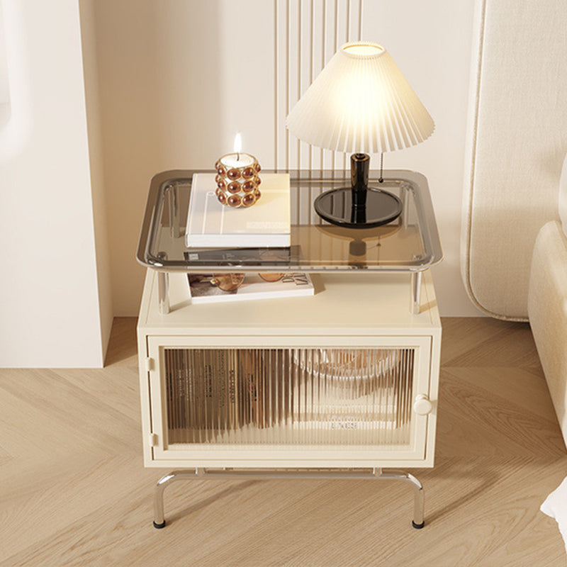 Traditional French Iron Glass & Stainless Steel Rectangular Nightstand 1-Cabinet For Bedroom