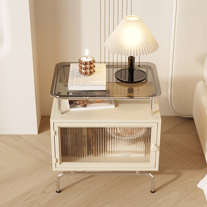 Traditional French Iron Glass & Stainless Steel Rectangular Nightstand 1-Cabinet For Bedroom