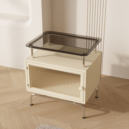 Traditional French Iron Glass & Stainless Steel Rectangular Nightstand 1-Cabinet For Bedroom