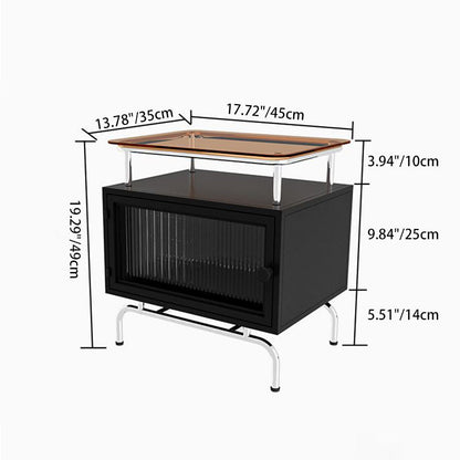 Traditional French Iron Glass & Stainless Steel Rectangular Nightstand 1-Cabinet For Bedroom