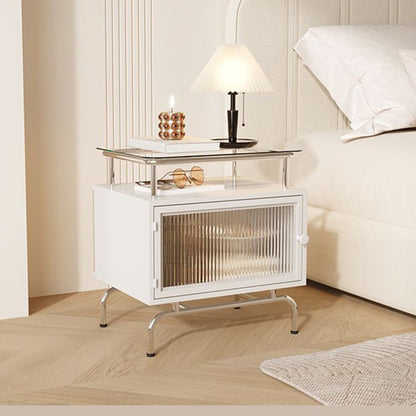 Traditional French Iron Glass & Stainless Steel Rectangular Nightstand 1-Cabinet For Bedroom