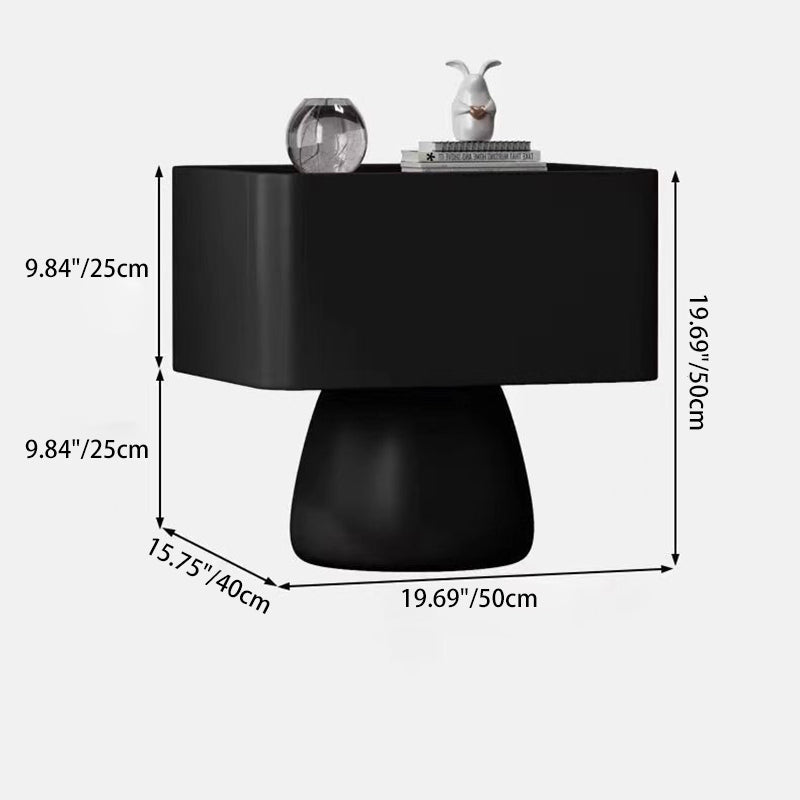 Modern Minimalist Wood Density Board Microfiber Leather & Glass Cream Style Rectangular-Cylinder Nightstand With 1-Drawer For Bedroom