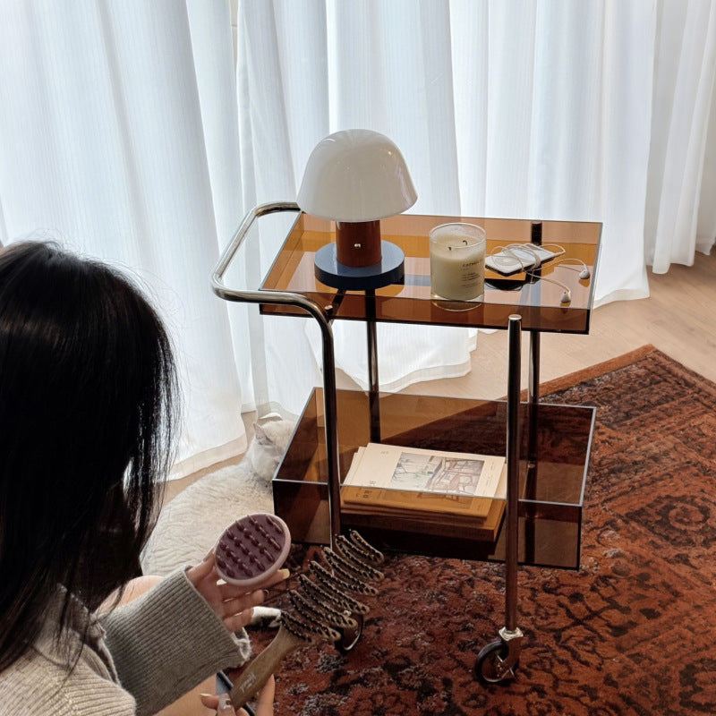 Modern Minimalist Acrylic Metal Rectangular Side Table 2-Tier For Living Room And Bedroom