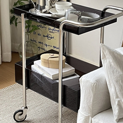 Modern Minimalist Acrylic Metal Rectangular Side Table 2-Tier For Living Room And Bedroom