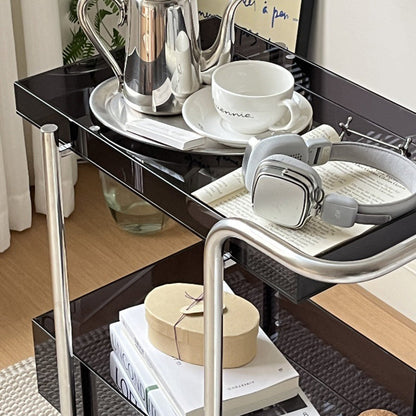 Modern Minimalist Acrylic Metal Rectangular Side Table 2-Tier For Living Room And Bedroom