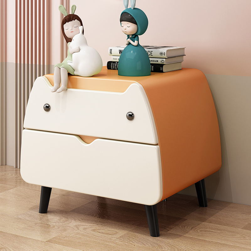 Contemporary Creative Microfiber Leather, Wood & Carbon Steel Cat-Shaped Nightstand With 2-Drawer For Kids' Bedroom
