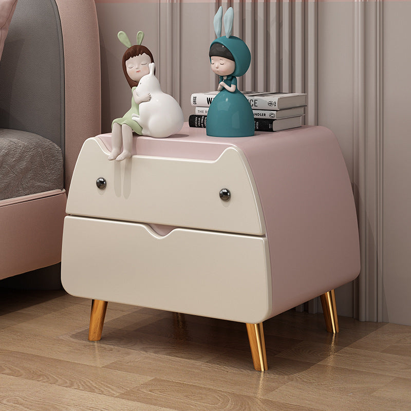 Contemporary Creative Microfiber Leather, Wood & Carbon Steel Cat-Shaped Nightstand With 2-Drawer For Kids' Bedroom