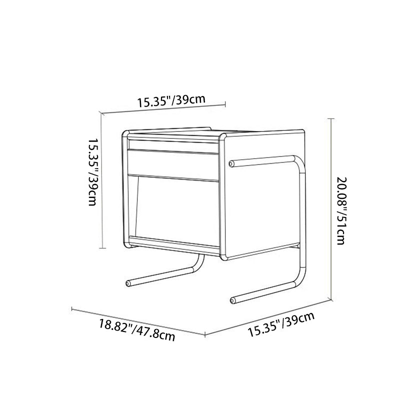 Traditional Vintage Wood, Rock Slab & Stainless Steel Rectangular Nightstand With 2-Drawer For Bedroom