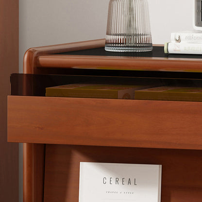 Traditional Vintage Wood, Rock Slab & Stainless Steel Rectangular Nightstand With 2-Drawer For Bedroom