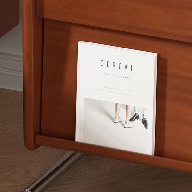 Traditional Vintage Wood, Rock Slab & Stainless Steel Rectangular Nightstand With 2-Drawer For Bedroom