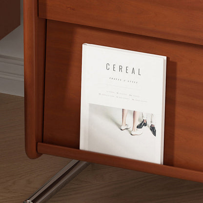 Traditional Vintage Wood, Rock Slab & Stainless Steel Rectangular Nightstand With 2-Drawer For Bedroom