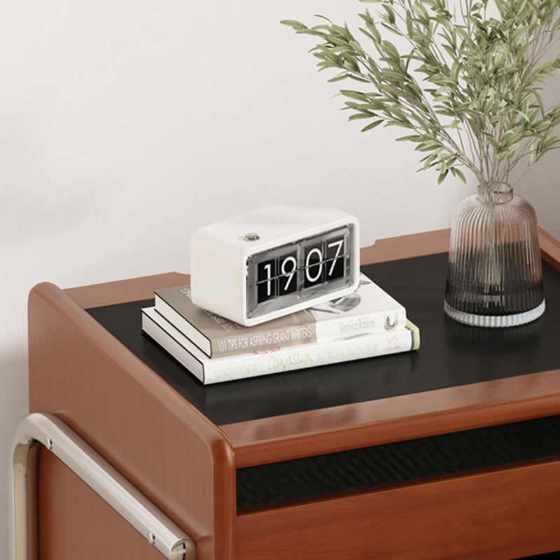 Traditional Vintage Wood, Rock Slab & Stainless Steel Rectangular Nightstand With 2-Drawer For Bedroom