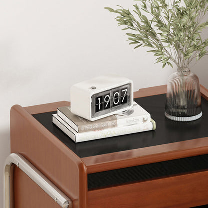 Traditional Vintage Wood, Rock Slab & Stainless Steel Rectangular Nightstand With 2-Drawer For Bedroom