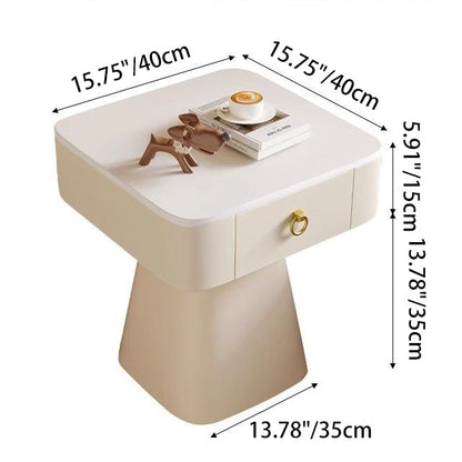 Traditional French Carbon Steel & Rock Slab Square Top Nightstand With Pyramid Base And 1-Drawer For Bedroom & Living Room