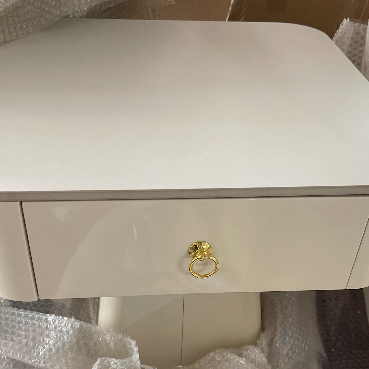 Traditional French Carbon Steel & Rock Slab Square Top Nightstand With Pyramid Base And 1-Drawer For Bedroom & Living Room