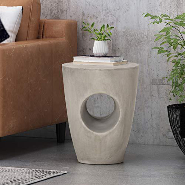 Contemporary Creative Magnesium Oxide Round Tree-Hollow Side Table With Wear-Resistant Pads For Bedroom And Living Room
