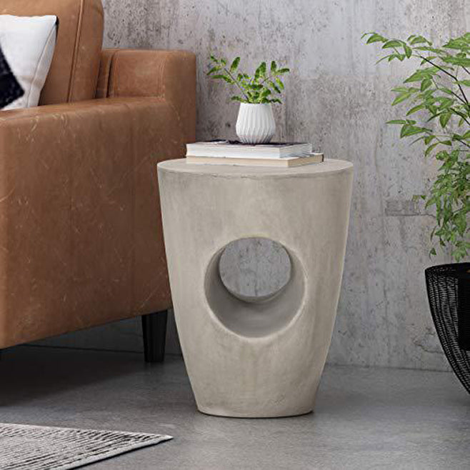 Contemporary Creative Magnesium Oxide Round Tree-Hollow Side Table With Wear-Resistant Pads For Bedroom And Living Room
