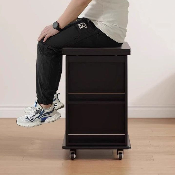 Traditional Vintage Wood Rectangular Side Table With Expandable Foldable Top And Wheels For Living Room Bedroom