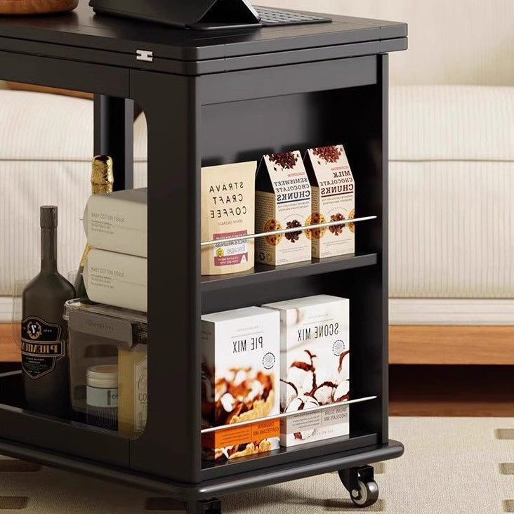 Traditional Vintage Wood Rectangular Side Table With Expandable Foldable Top And Wheels For Living Room Bedroom