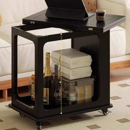 Traditional Vintage Wood Rectangular Side Table With Expandable Foldable Top And Wheels For Living Room Bedroom