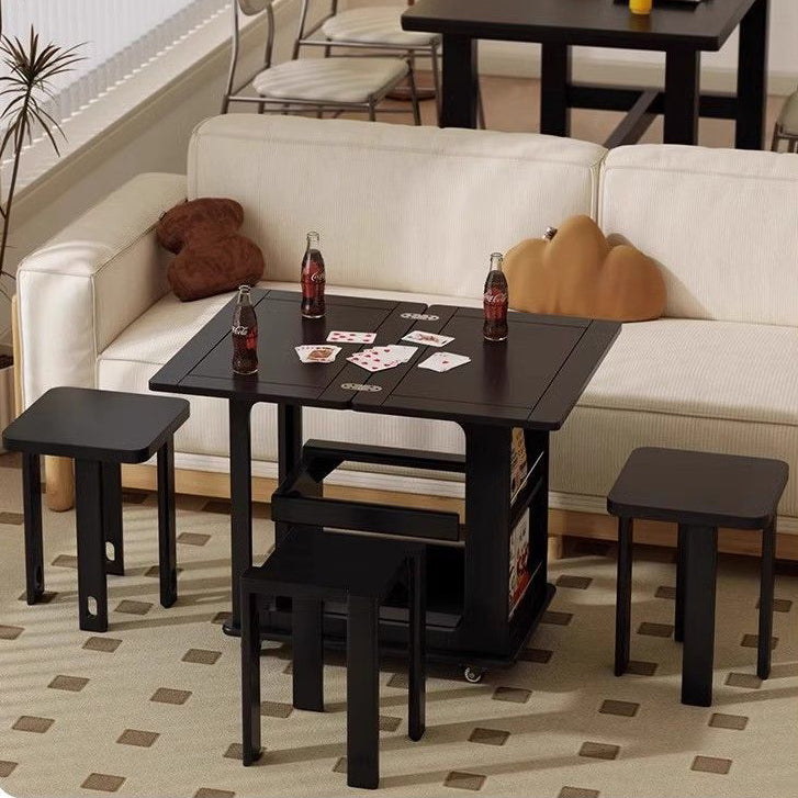 Traditional Vintage Wood Rectangular Side Table With Expandable Foldable Top And Wheels For Living Room Bedroom