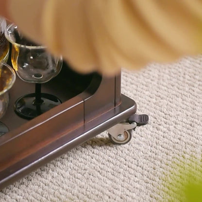 Traditional Vintage Wood Rectangular Side Table With Expandable Foldable Top And Wheels For Living Room Bedroom