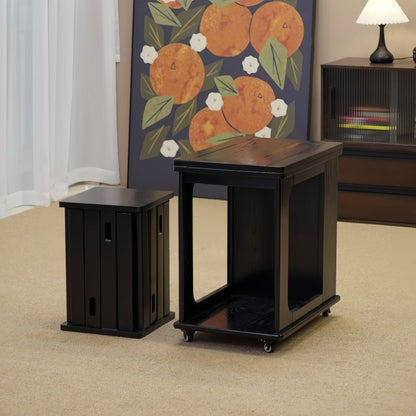 Traditional Vintage Wood Rectangular Side Table With Expandable Foldable Top And Wheels For Living Room Bedroom