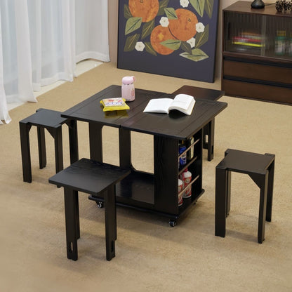 Traditional Vintage Wood Rectangular Side Table With Expandable Foldable Top And Wheels For Living Room Bedroom