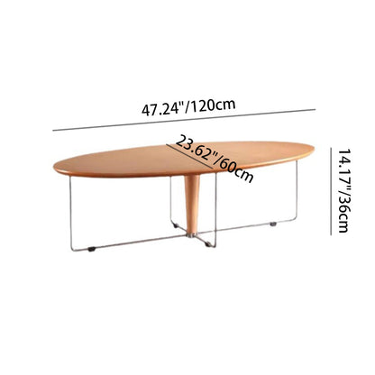 Modern Mid-Century Wood And Stainless Steel Oval Coffee Table With Anti-Slip Pads For Living Room Bedroom