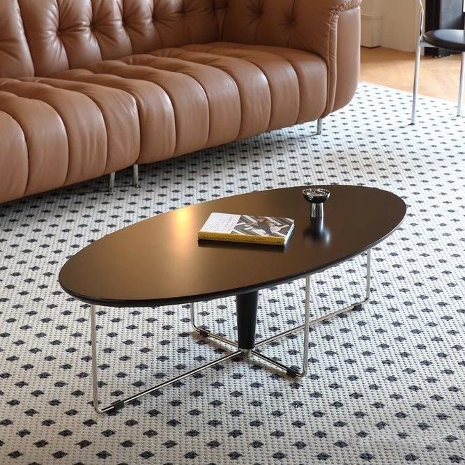 Modern Mid-Century Wood And Stainless Steel Oval Coffee Table With Anti-Slip Pads For Living Room Bedroom