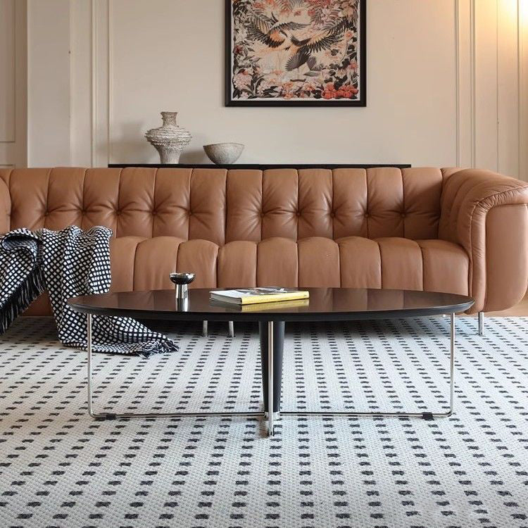 Modern Mid-Century Wood And Stainless Steel Oval Coffee Table With Anti-Slip Pads For Living Room Bedroom