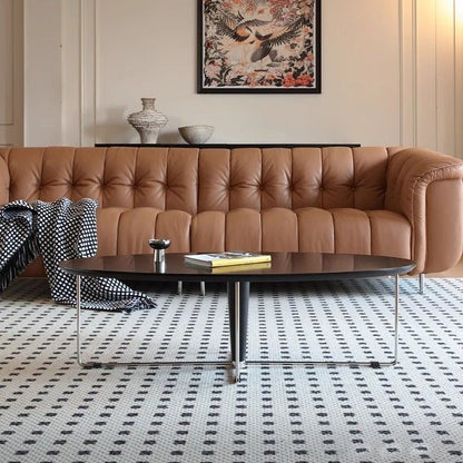 Modern Mid-Century Wood And Stainless Steel Oval Coffee Table With Anti-Slip Pads For Living Room Bedroom