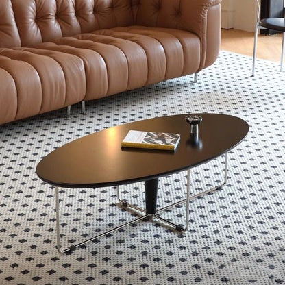 Modern Mid-Century Wood And Stainless Steel Oval Coffee Table With Anti-Slip Pads For Living Room Bedroom