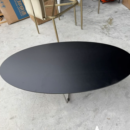 Modern Mid-Century Wood And Stainless Steel Oval Coffee Table With Anti-Slip Pads For Living Room Bedroom