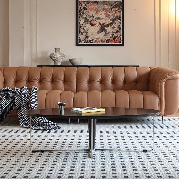 Modern Mid-Century Wood And Stainless Steel Oval Coffee Table With Anti-Slip Pads For Living Room Bedroom