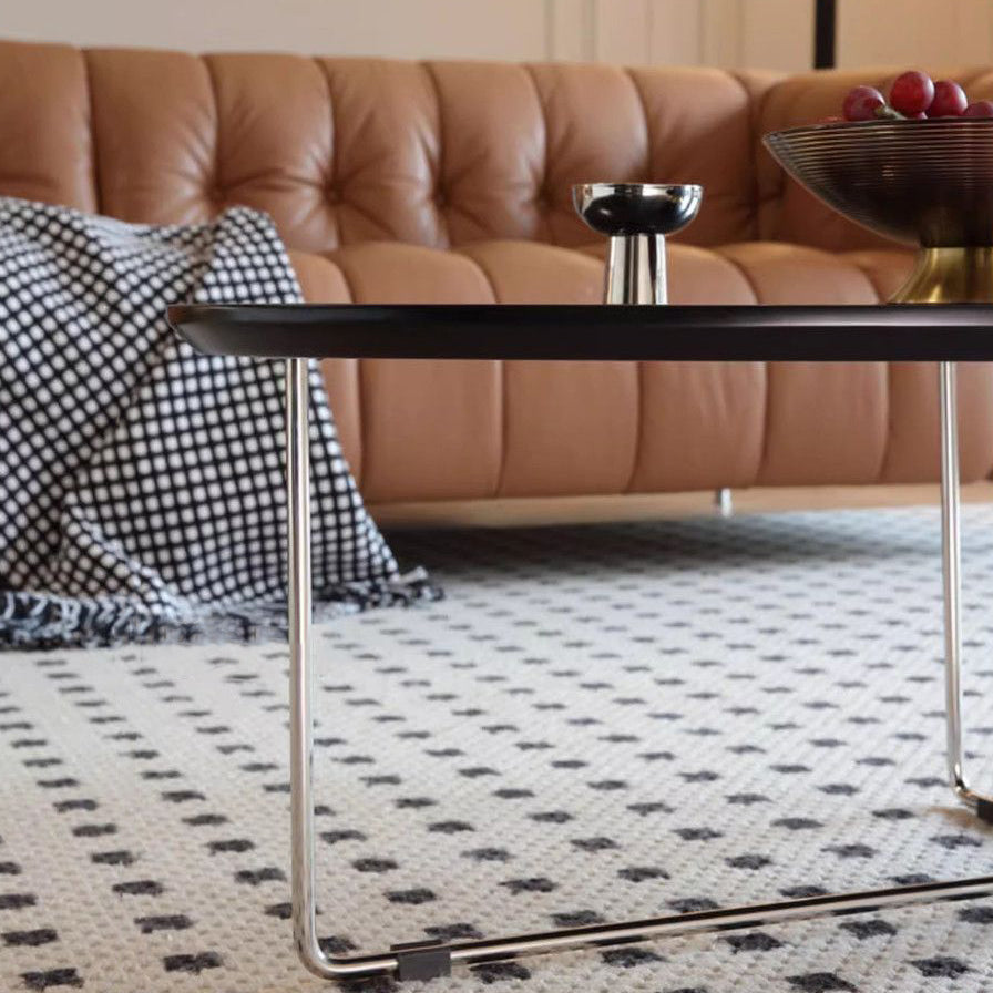 Modern Mid-Century Wood And Stainless Steel Oval Coffee Table With Anti-Slip Pads For Living Room Bedroom