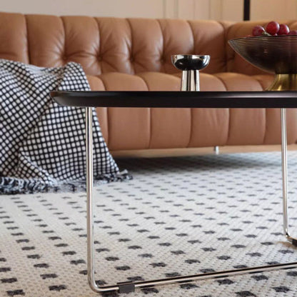 Modern Mid-Century Wood And Stainless Steel Oval Coffee Table With Anti-Slip Pads For Living Room Bedroom