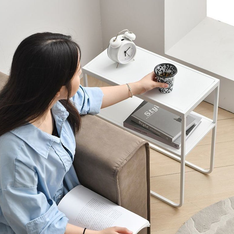 Modern Minimalist Iron Rectangular Side Table 2-Tier For Living Room & Bedroom