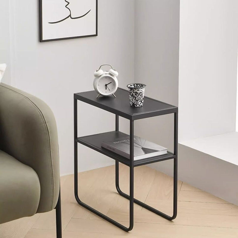 Modern Minimalist Iron Rectangular Side Table 2-Tier For Living Room & Bedroom